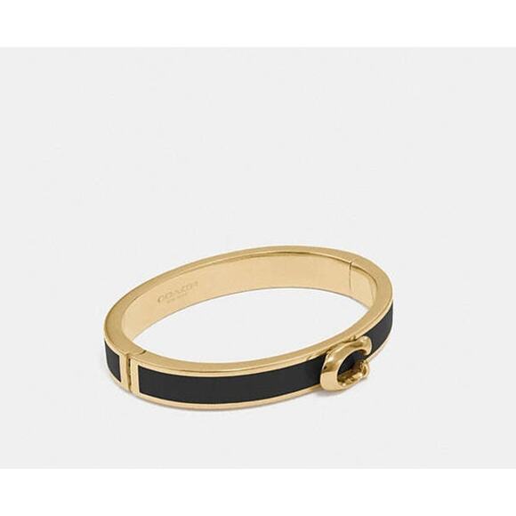 Coach NWOT Black Gold Signature Push Hinged Bangle - Picture 1 of 4